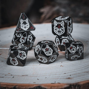 Wolves' Den White, Red, and Black Metal Dice Set