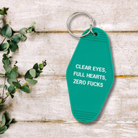 Clear Eyes, Full Hearts, Zero Fucks Motel Style Keychain In Green