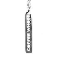 Coffee Whore Cutout Stainless Steel Drop Bar Necklace