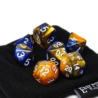 Blue and Amber Granite Dice Collection - 7 Piece Set