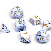 Blue and White Speckle Dice Collection - 7 Piece Set