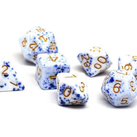 Blue and White Speckle Dice Collection - 7 Piece Set