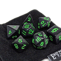 Black Opaque with Green Numbering Dice Collection - 7 Piece Set