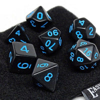 Black Opaque with Blue Numbering Dice Collection - 7 Piece Set