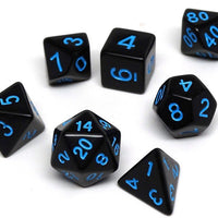 Black Opaque with Blue Numbering Dice Collection - 7 Piece Set