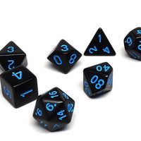 Black Opaque with Blue Numbering Dice Collection - 7 Piece Set