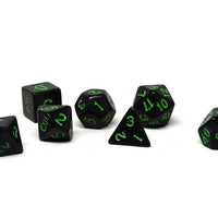 Black Opaque with Green Numbering Dice Collection - 7 Piece Set