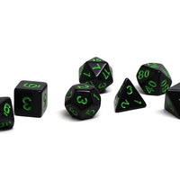 Black Opaque with Green Numbering Dice Collection - 7 Piece Set