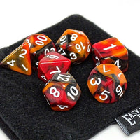 Black, Orange, and Red Marble Dice Collection - 7 Piece Set