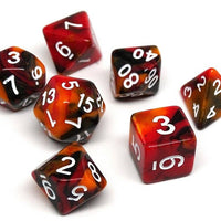 Black, Orange, and Red Marble Dice Collection - 7 Piece Set