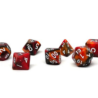 Black, Orange, and Red Marble Dice Collection - 7 Piece Set