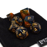 Orange and Blue Marble Dice Collection - 7 Piece Set