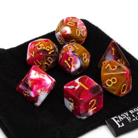 Pink, Brown, and White Marble Dice Collection - 7 Piece Set