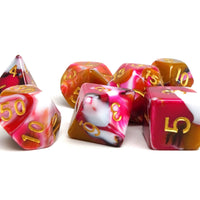 Pink, Brown, and White Marble Dice Collection - 7 Piece Set