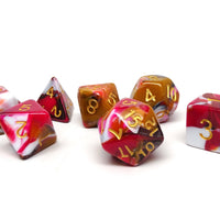 Pink, Brown, and White Marble Dice Collection - 7 Piece Set