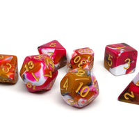 Pink, Brown, and White Marble Dice Collection - 7 Piece Set