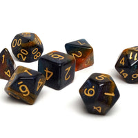 Orange and Blue Marble Dice Collection - 7 Piece Set