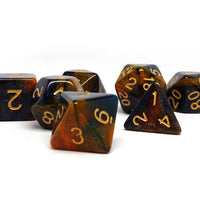 Orange and Blue Marble Dice Collection - 7 Piece Set