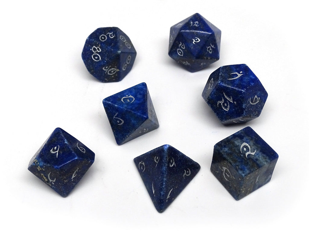 Stone Dice Collection - Lapis with Silver Numbering - Elvenkind Font