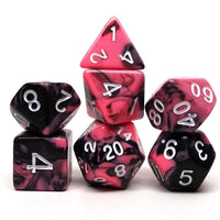 Pink and Black Marble Dice Collection - 7 Piece Set