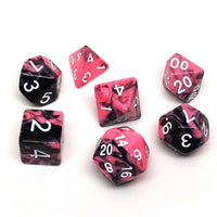 Pink and Black Marble Dice Collection - 7 Piece Set