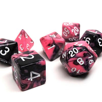 Pink and Black Marble Dice Collection - 7 Piece Set