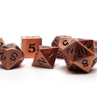 Legendary Copper 7 Piece Metal Dice Set - Black Signature Font