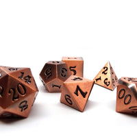 Legendary Copper 7 Piece Metal Dice Set - Black Signature Font