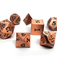 Legendary Copper 7 Piece Metal Dice Set - Black Signature Font