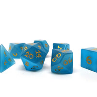 Blue Cat's Eye Dice Set With Dragon Font