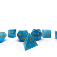 Blue Cat's Eye Dice Set With Dragon Font