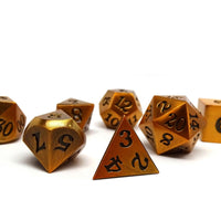 Legendary Gold 7 Piece Metal Dice Set - Black Signature Font