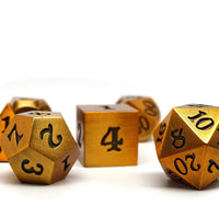 Legendary Gold 7 Piece Metal Dice Set - Black Signature Font