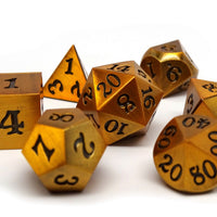 Legendary Gold 7 Piece Metal Dice Set - Black Signature Font