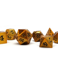 Legendary Gold 7 Piece Metal Dice Set - Black Signature Font