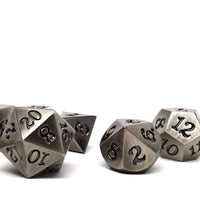 Legendary Silver 7 Piece Metal Dice Set - Black Signature Font