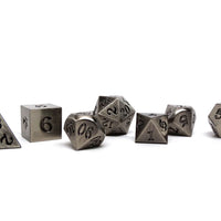 Legendary Silver 7 Piece Metal Dice Set - Black Signature Font