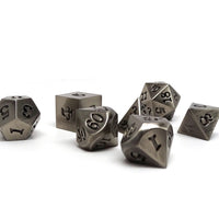 Legendary Silver 7 Piece Metal Dice Set - Black Signature Font