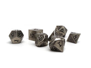 Legendary Silver 7 Piece Metal Dice Set - Black Signature Font