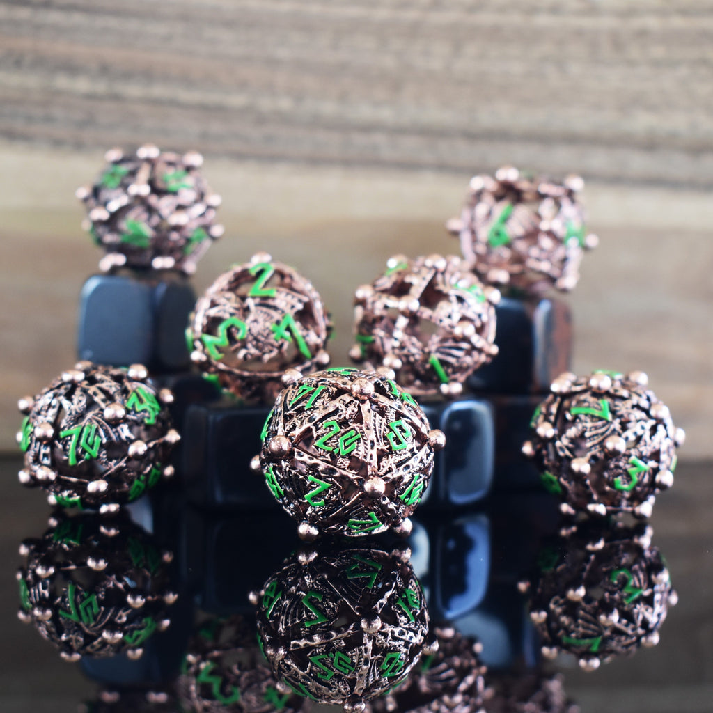 Orb of the Dragon Hollow Metal Dice Set - Bronze and Green