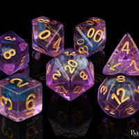 Purple With Blue Flowers, Polyhedral Dice Set