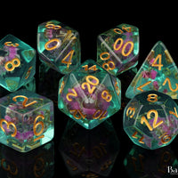 Teal with Purple Flowers RPG Dice Set - 7 Pieces