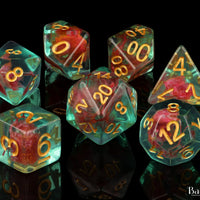 Teal with Red Flowers RPG Dice Set - 7 Pieces