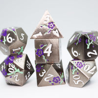 Metallic Bouquet: Silver with Purple Orchids - Metal RPG Dice Set