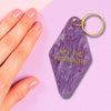 Hex the Patriarchy Feminist Motel Style Key Tag Keychain in Purple Galaxy Glitter