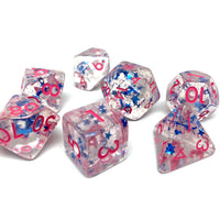 Translucent Starburst with Pink Numbering Dice Collection - 7 Piece Set