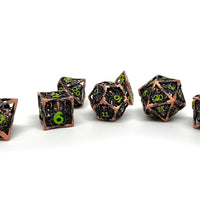 Hollow Metal Copper Cthulhu Dice Set - Green Numbering