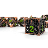 Hollow Metal Copper Cthulhu Dice Set - Green Numbering