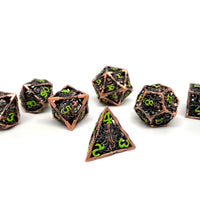 Hollow Metal Copper Cthulhu Dice Set - Green Numbering