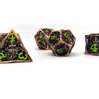 Hollow Metal Copper Cthulhu Dice Set - Green Numbering